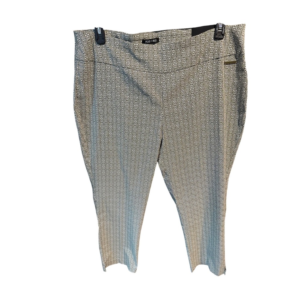 Roz & Ali Women 18 Ankle Pants Geometric Medallion Print Pull On Stretch Olive